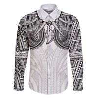 Samoan Traditional Art Tattoos Family Matching Long Sleeve Bodycon Dress and Hawaiian Shirt Tatau Tribal Motifs with Ula Nifo White LT03 Dad's Shirt - Long Sleeve White - Polynesian Pride
