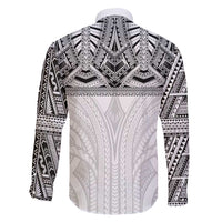 Samoan Traditional Art Tattoos Family Matching Long Sleeve Bodycon Dress and Hawaiian Shirt Tatau Tribal Motifs with Ula Nifo White LT03 - Polynesian Pride