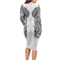 Samoan Traditional Art Tattoos Family Matching Long Sleeve Bodycon Dress and Hawaiian Shirt Tatau Tribal Motifs with Ula Nifo White - Polynesian Pride