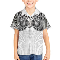 Samoan Traditional Art Tattoos Family Matching Long Sleeve Bodycon Dress and Hawaiian Shirt Tatau Tribal Motifs with Ula Nifo White LT03 Son's Shirt White - Polynesian Pride