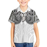 Samoan Traditional Art Tattoos Family Matching Mermaid Dress and Hawaiian Shirt Tatau Tribal Motifs with Ula Nifo White LT03 Son's Shirt White - Polynesian Pride