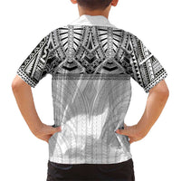 Samoan Traditional Art Tattoos Family Matching Off The Shoulder Long Sleeve Dress and Hawaiian Shirt Tatau Tribal Motifs with Ula Nifo White - Polynesian Pride