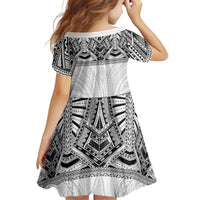 Samoan Traditional Art Tattoos Family Matching Off The Shoulder Long Sleeve Dress and Hawaiian Shirt Tatau Tribal Motifs with Ula Nifo White - Polynesian Pride