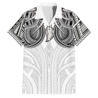 Samoan Traditional Art Tattoos Family Matching Off The Shoulder Long Sleeve Dress and Hawaiian Shirt Tatau Tribal Motifs with Ula Nifo White - Polynesian Pride