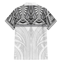 Samoan Traditional Art Tattoos Family Matching Off The Shoulder Long Sleeve Dress and Hawaiian Shirt Tatau Tribal Motifs with Ula Nifo White - Polynesian Pride