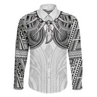 Samoan Traditional Art Tattoos Family Matching Off The Shoulder Long Sleeve Dress and Hawaiian Shirt Tatau Tribal Motifs with Ula Nifo White - Polynesian Pride