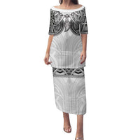 Samoan Traditional Art Tattoos Family Matching Puletasi and Hawaiian Shirt Tatau Tribal Motifs with Ula Nifo White - Polynesian Pride