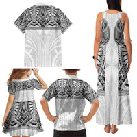 Samoan Traditional Art Tattoos Family Matching Tank Maxi Dress and Hawaiian Shirt Tatau Tribal Motifs with Ula Nifo White - Polynesian Pride