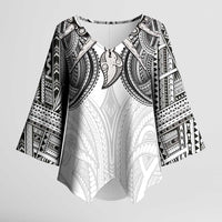 Samoan Traditional Art Tattoos Kimono Sleeve Blouse Tatau Tribal Motifs with Ula Nifo White - Polynesian Pride