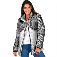 Samoan Traditional Art Tattoos Padded Jacket Tatau Tribal Motifs with Ula Nifo White - Polynesian Pride