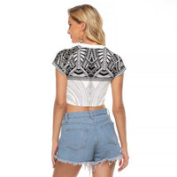 Samoan Traditional Art Tattoos Raglan Cropped T Shirt Tatau Tribal Motifs with Ula Nifo White - Polynesian Pride