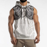 Samoan Traditional Art Tattoos Sleeveless Hoodie Tatau Tribal Motifs with Ula Nifo White - Polynesian Pride
