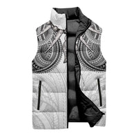 Samoan Traditional Art Tattoos Sleeveless Puffer Jacket Tatau Tribal Motifs with Ula Nifo White - Polynesian Pride