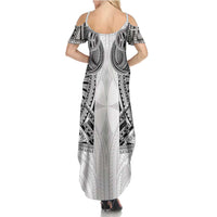 Samoan Traditional Art Tattoos Summer Maxi Dress Tatau Tribal Motifs with Ula Nifo White - Polynesian Pride