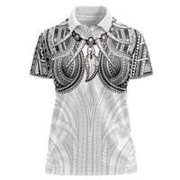 Samoan Traditional Art Tattoos Women Polo Shirt Tatau Tribal Motifs with Ula Nifo White - Polynesian Pride