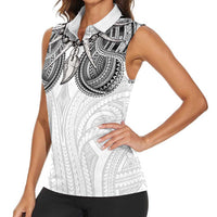 Samoan Traditional Art Tattoos Women Sleeveless Polo Shirt Tatau Tribal Motifs with Ula Nifo White - Polynesian Pride