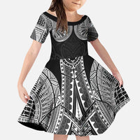 Samoan Traditional Art Tattoos Family Matching Long Sleeve Bodycon Dress and Hawaiian Shirt Tatau Roman Reigns Black Color LT03 Daughter's Dress Black - Polynesian Pride