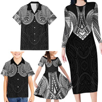 Samoan Traditional Art Tattoos Family Matching Long Sleeve Bodycon Dress and Hawaiian Shirt Tatau Roman Reigns Black Color LT03 - Polynesian Pride