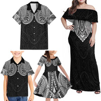 Samoan Traditional Art Tattoos Family Matching Off Shoulder Maxi Dress and Hawaiian Shirt Tatau Roman Reigns Black Color LT03 - Polynesian Pride