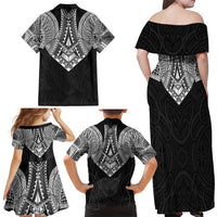 Samoan Traditional Art Tattoos Family Matching Off Shoulder Maxi Dress and Hawaiian Shirt Tatau Roman Reigns Black Color - Polynesian Pride