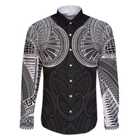 Samoan Traditional Art Tattoos Family Matching Puletasi and Hawaiian Shirt Tatau Roman Reigns Black Color LT03 Dad's Shirt - Long Sleeve Black - Polynesian Pride