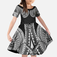Samoan Traditional Art Tattoos Family Matching Tank Maxi Dress and Hawaiian Shirt Tatau Roman Reigns Black Color LT03 Daughter's Dress Black - Polynesian Pride