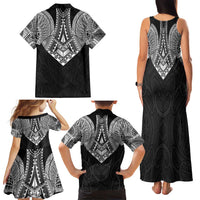Samoan Traditional Art Tattoos Family Matching Tank Maxi Dress and Hawaiian Shirt Tatau Roman Reigns Black Color LT03 - Polynesian Pride
