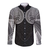 Samoan Traditional Art Tattoos Long Sleeve Button Shirt Tatau Roman Reigns Black Color - Polynesian Pride