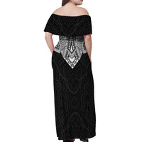 Samoan Traditional Art Tattoos Off Shoulder Maxi Dress Tatau Roman Reigns Black Color - Polynesian Pride