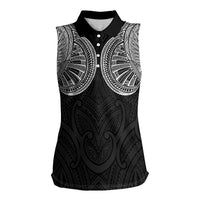 Samoan Traditional Art Tattoos Women Sleeveless Polo Shirt Tatau Roman Reigns Black Color - Polynesian Pride
