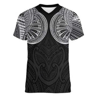 Samoan Traditional Art Tattoos Women V-Neck T-Shirt Tatau Roman Reigns Black Color - Polynesian Pride