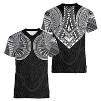 Samoan Traditional Art Tattoos Women V-Neck T-Shirt Tatau Roman Reigns Black Color - Polynesian Pride