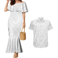 Samoan Traditional Art Tattoos Couples Matching Mermaid Dress and Hawaiian Shirt Tatau Roman Reigns White Color LT03 White - Polynesian Pride