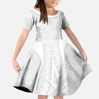 Samoan Traditional Art Tattoos Family Matching Mermaid Dress and Hawaiian Shirt Tatau Roman Reigns White Color LT03 Daughter's Dress White - Polynesian Pride