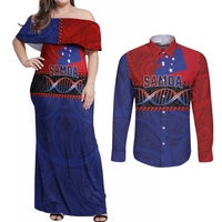Personalised Samoan DNA-Proud of Samoa Couples Matching Off Shoulder Maxi Dress and Long Sleeve Button Shirt Polynesian Patterns - Polynesian Pride