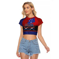 Personalised Samoan DNA-Proud of Samoa Raglan Cropped T Shirt Polynesian Patterns - Polynesian Pride