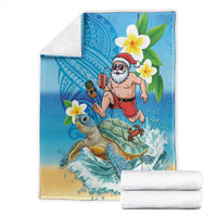 Polynesian Merry Christmas Blanket Funny Santa with Sea Turtle Beach Plumeria - Polynesian Pride