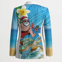 Polynesian Merry Christmas Blazer Funny Santa with Sea Turtle Beach Plumeria - Polynesian Pride
