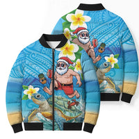 Polynesian Merry Christmas Bomber Puffer Jacket Funny Santa with Sea Turtle Beach Plumeria - Polynesian Pride