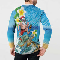 Polynesian Merry Christmas Button Sweatshirt Funny Santa with Sea Turtle Beach Plumeria - Polynesian Pride