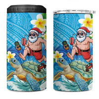 Polynesian Merry Christmas 4 in 1 Can Cooler Tumbler Funny Santa with Sea Turtle Beach Plumeria - Polynesian Pride