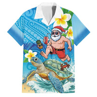 Polynesian Merry Christmas Family Matching Mermaid Dress and Hawaiian Shirt Funny Santa with Sea Turtle Beach Plumeria LT03 Dad's Shirt - Short Sleeve Multicolor - Polynesian Pride