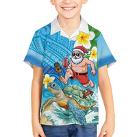 Polynesian Merry Christmas Family Matching Off Shoulder Maxi Dress and Hawaiian Shirt Funny Santa with Sea Turtle Beach Plumeria LT03 Son's Shirt Multicolor - Polynesian Pride