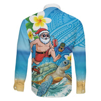 Polynesian Merry Christmas Family Matching Off Shoulder Short Dress and Hawaiian Shirt Funny Santa with Sea Turtle Beach Plumeria LT03 - Polynesian Pride