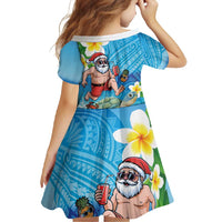 Polynesian Merry Christmas Family Matching Short Sleeve Bodycon Dress and Hawaiian Shirt Funny Santa with Sea Turtle Beach Plumeria - Polynesian Pride