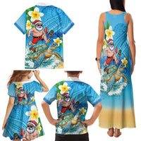 Polynesian Merry Christmas Family Matching Tank Maxi Dress and Hawaiian Shirt Funny Santa with Sea Turtle Beach Plumeria - Polynesian Pride