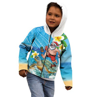 Polynesian Merry Christmas Kid Hoodie Funny Santa with Sea Turtle Beach Plumeria - Polynesian Pride