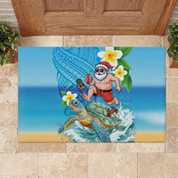 Polynesian Merry Christmas Rubber Doormat Funny Santa with Sea Turtle Beach Plumeria - Polynesian Pride