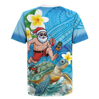 Polynesian Merry Christmas Rugby Jersey Funny Santa with Sea Turtle Beach Plumeria LT03 - Polynesian Pride