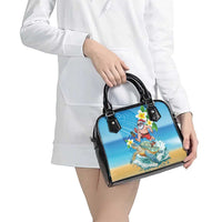 Polynesian Merry Christmas Shoulder Handbag Funny Santa with Sea Turtle Beach Plumeria - Polynesian Pride